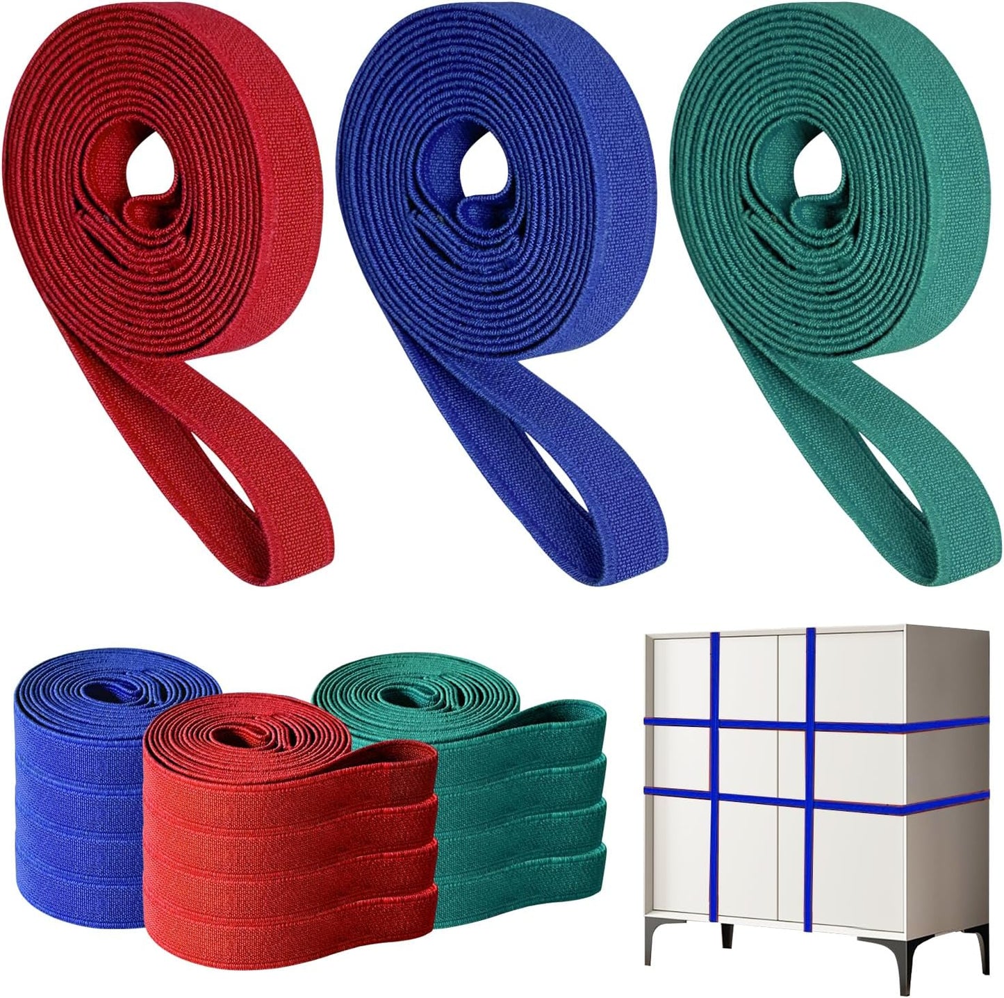 Regine Switzerland Extra Large Moving Rubber Bands - 12 Pack for Secure Packing | Red, Blue, Green