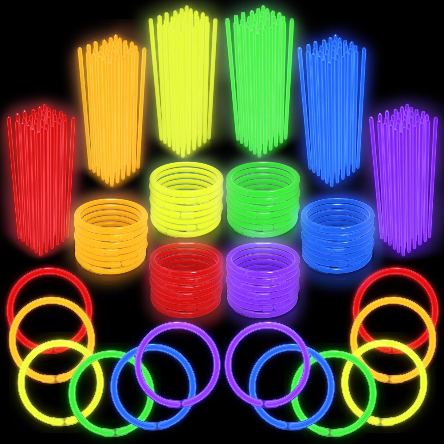 Play22 300 Pc 8” Ultra Bright Glow Sticks Bulk Party Pack - Halloween Glow in The Dark Party Favors - Glowsticks Party Supplies Pack Necklaces and Bracelets