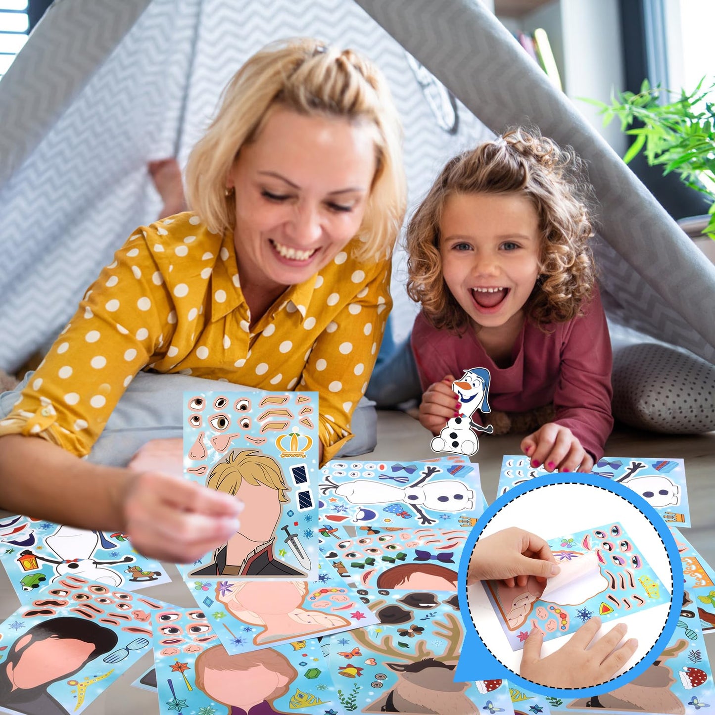 36Pcs Frozen Party Favors Stickers, Make Your Own Stickers for Kids Make a Face Sheets, Fun Gifts for Kids Birthday Party Supplies Mix and Match Sticker Bday Party Favor Decorations for Girls