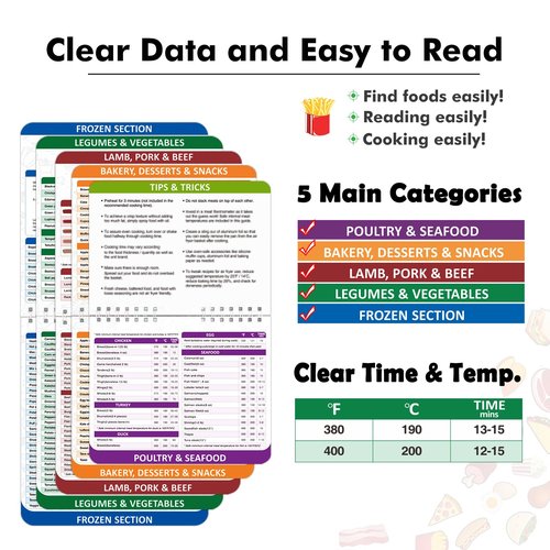 Air Fryer Cheat Sheet Magnets Cooking Guide Booklet Over 200 Foods, Air Fryer Cooking Times Chart, Air Fryer Magnetic Cheat Sheet Set, Cookbook Instant Air Fryer Accessories for Cooking and Frying