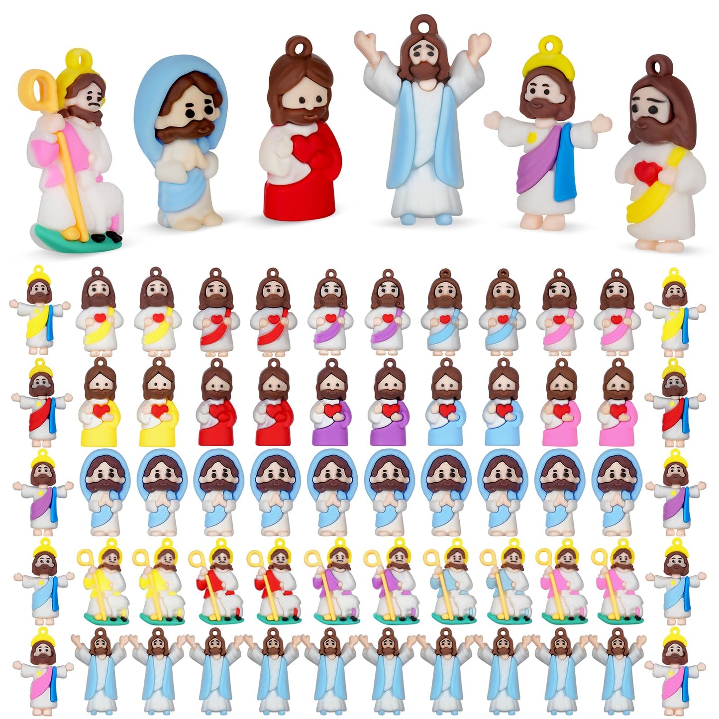 60PCS Mini Little Jesus Figures,Easter Basket Stuffers Jesus Figurines in Bulk Jesus Loves You Tiny Jesus Figures,Pocket Miniature Figurines to Hide and Seek Easter Basket Essentials
