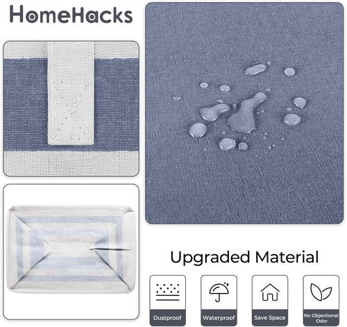 HomeHacks Large Waterproof Laundry Baskets - Collapsible Hampers with Reinforced Handles | Grey & Blue, 125L Each
