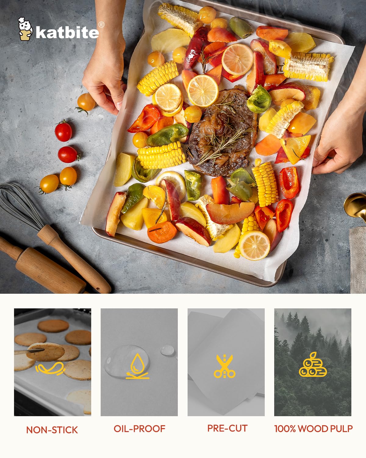 Katbite Parchment Paper, Heavy Duty 12x16 inches Baking Paper, 300 Sheets Oil-proof and Non-stick Parchment Paper Sheets Perfect for Air Fryer, Grilling,Cooking and Wrapping [Extra Strong Series]