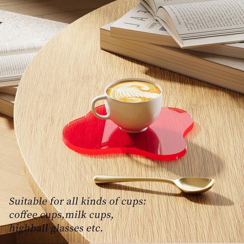 Acrylic Coaster Decorative Plates, Clear Cloud Shape bar Drink Coasters, Coffee Cup Coaster for Desk Accessories Office Home Decor,Perfect for Tabletop, Coffee Table, Kitchen, Bar(red)