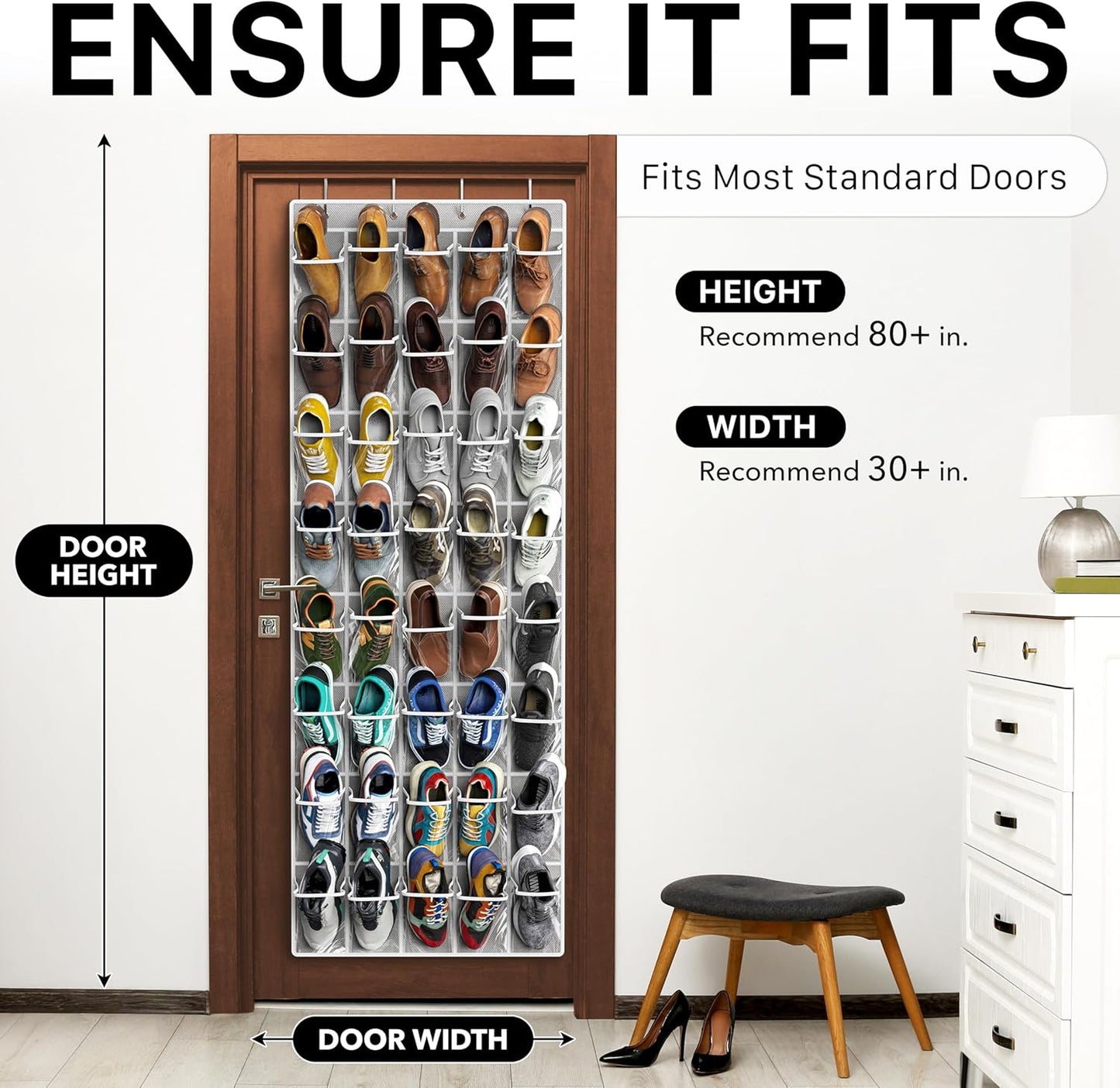 Simple Houseware Over The Door Shoe Organizer - 40 Large Clear Pockets, Gray (75.4" x 27.25")