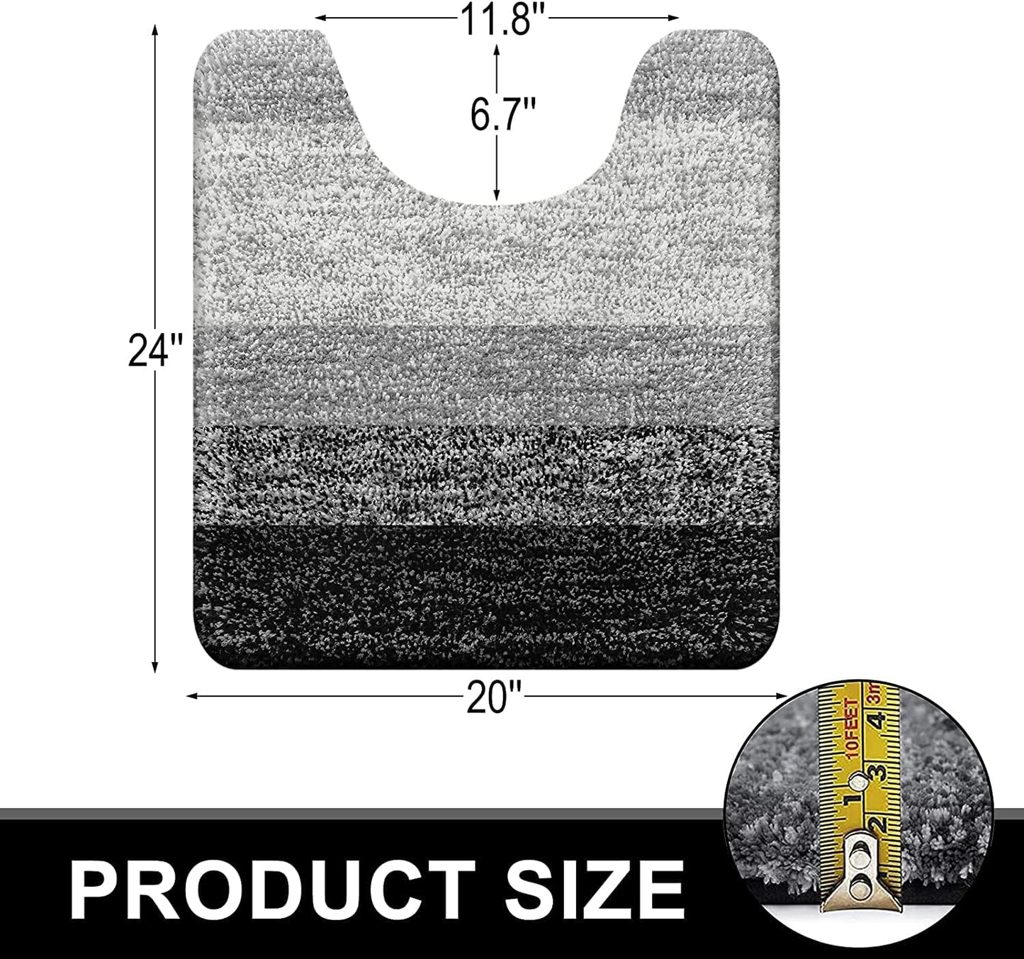 OLANLY Luxury U-Shaped Toilet Rugs - Extra Soft, Absorbent Microfiber Bath Mat, 24x20, Non-Slip, Black