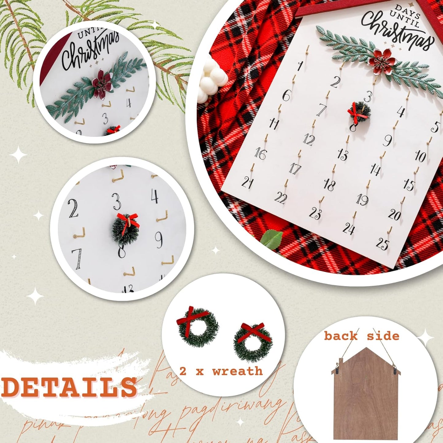 Regine Switzerland Christmas Countdown Calendar - Rustic Wooden Advent Decor for 25 Days Until Christmas
