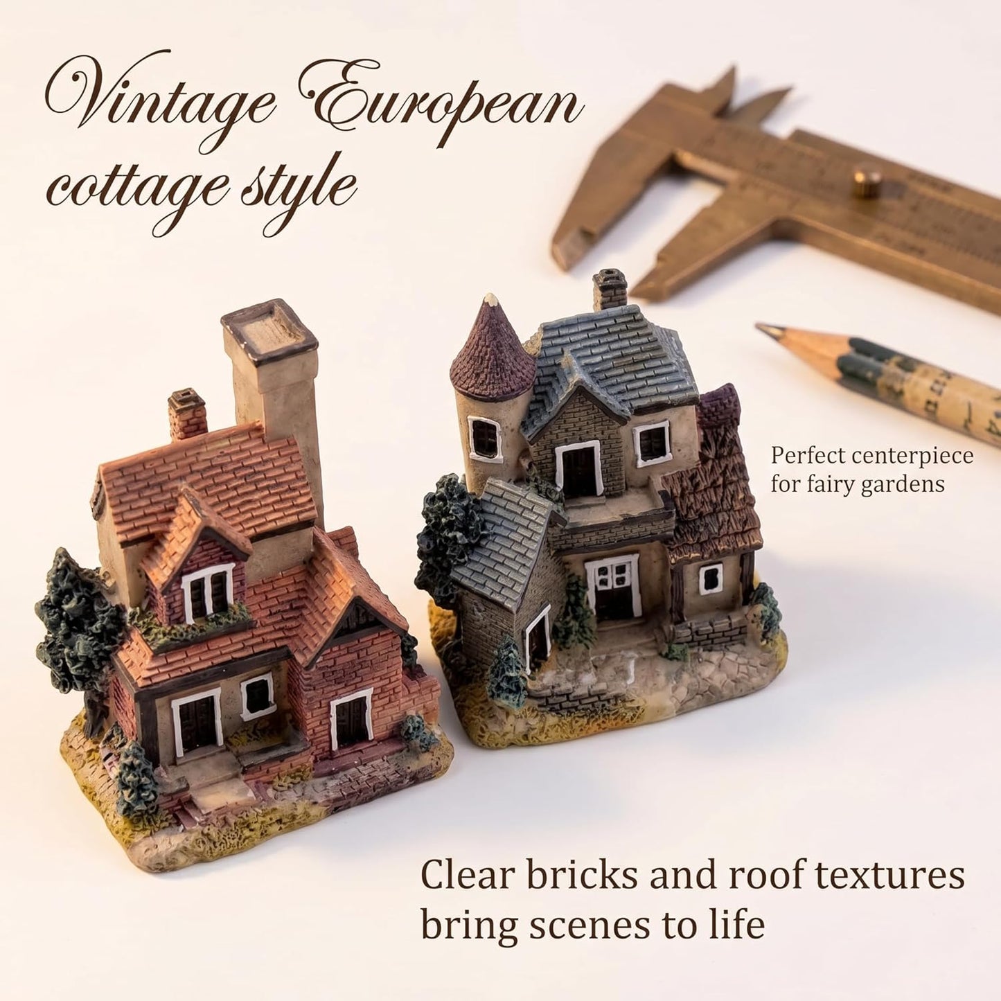 Skiennix Miniature House Fairy Garden Ornaments - 4PCS Resin Stone Village Decor for Terrariums