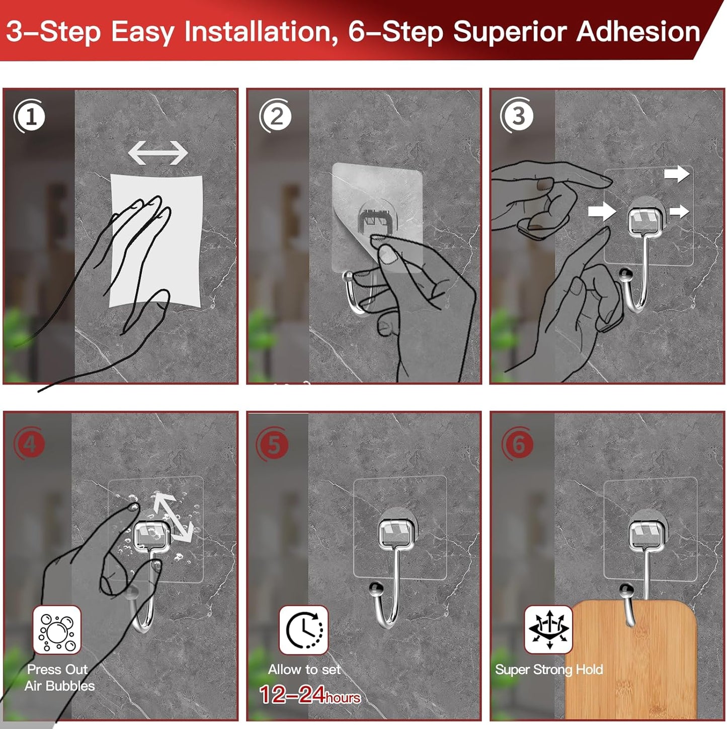 Latoxcaa Heavy-Duty Adhesive Hooks - 8-Pack Waterproof Transparent Utility Hooks for Home Improvement
