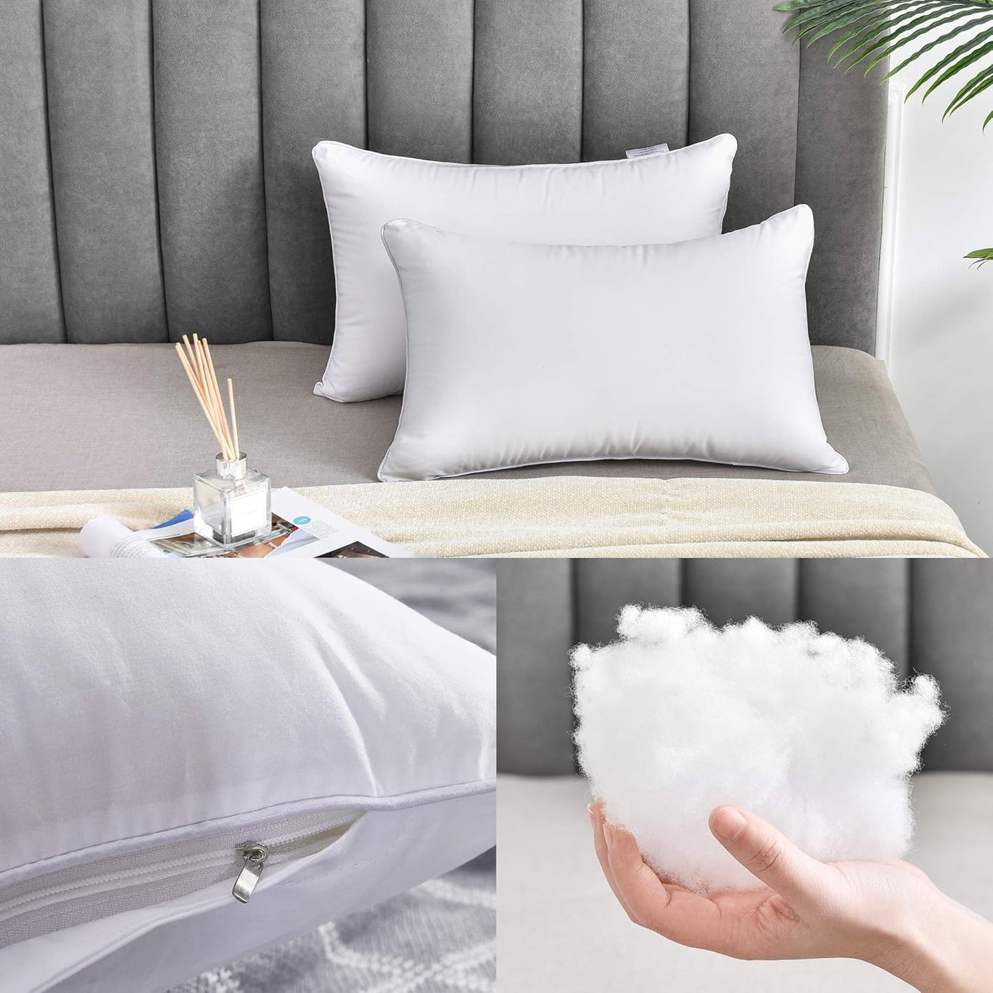 Oubonun Lumbar Pillow Set of 2 | 100% Cotton Decorative Rectangle Inserts - White Sofa Pillows