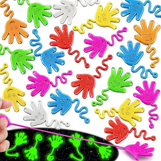 Armaytoy 20Pack Glow in Dark Glitter Sticky Hands Party Favors for Kids Pinata Goodie Bag Stuffers Classroom Prizes Birthday Stretchy Treat Trinkets Treasure Box Bulk Toys