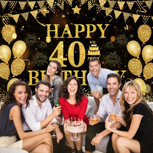 40th Birthday Decorations for Men Women - Happy 40th Birthday Banner Decorations Cheers to 40 Years Birthday Party Suppiles Black Gold Backdrop for 40th Birthday Party Favors Decor (71 x 45 inch)