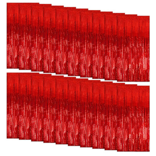 20 Pack Foil Curtain Backdrop Red Metallic Tinsel Foil Fringe Curtains Photo Booth Props for Birthday Wedding Engagement Baby Shower Bachelorette Christmas Holiday Celebration Party Decorations