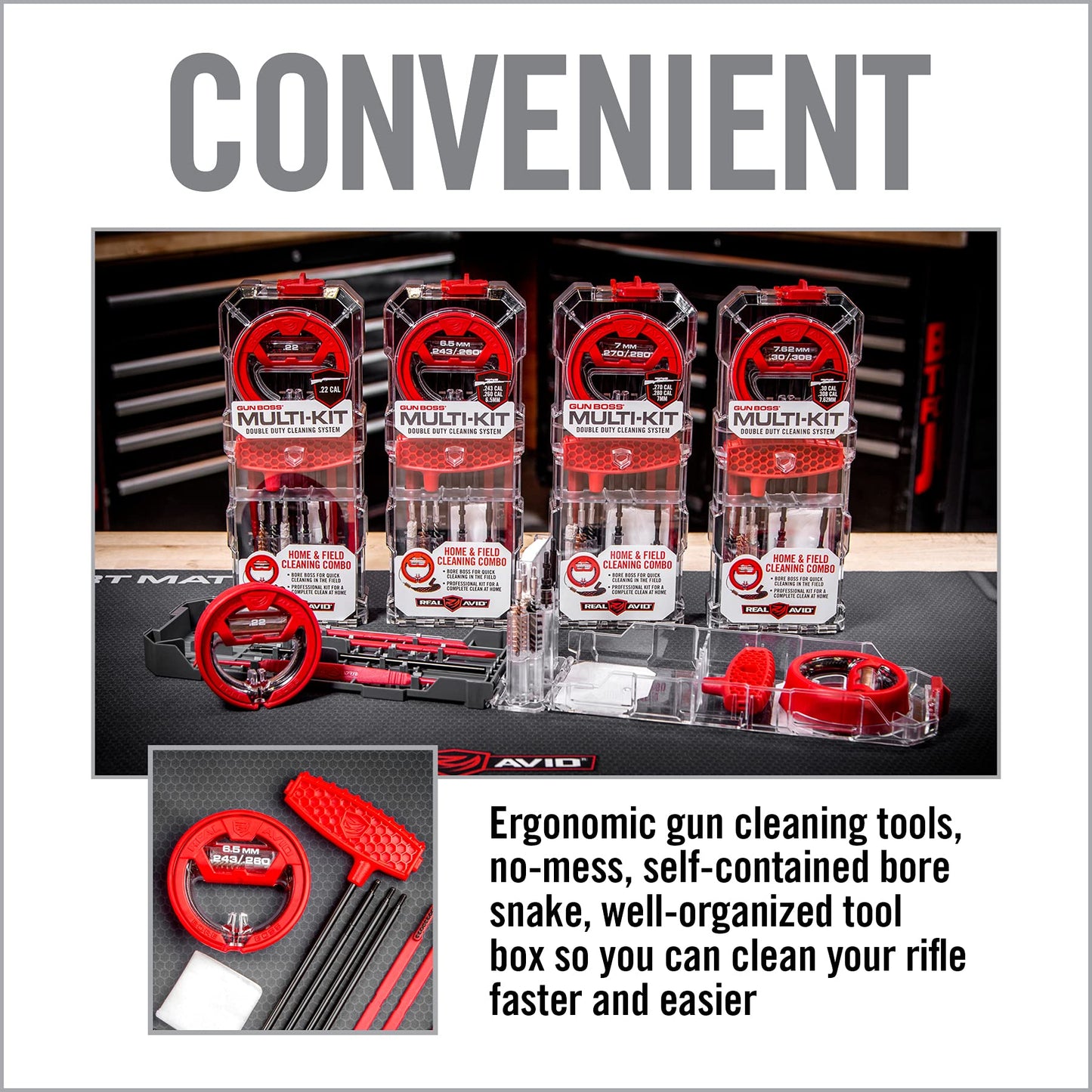 Real Avid Cleaning Kit for .243CAL/6mm/.260CAL/6.5MM Caliber Rifles - Gun Cleaning Kit with Gun Snake, Bore Brush Set Cleaning Rod & Rifle Accessories