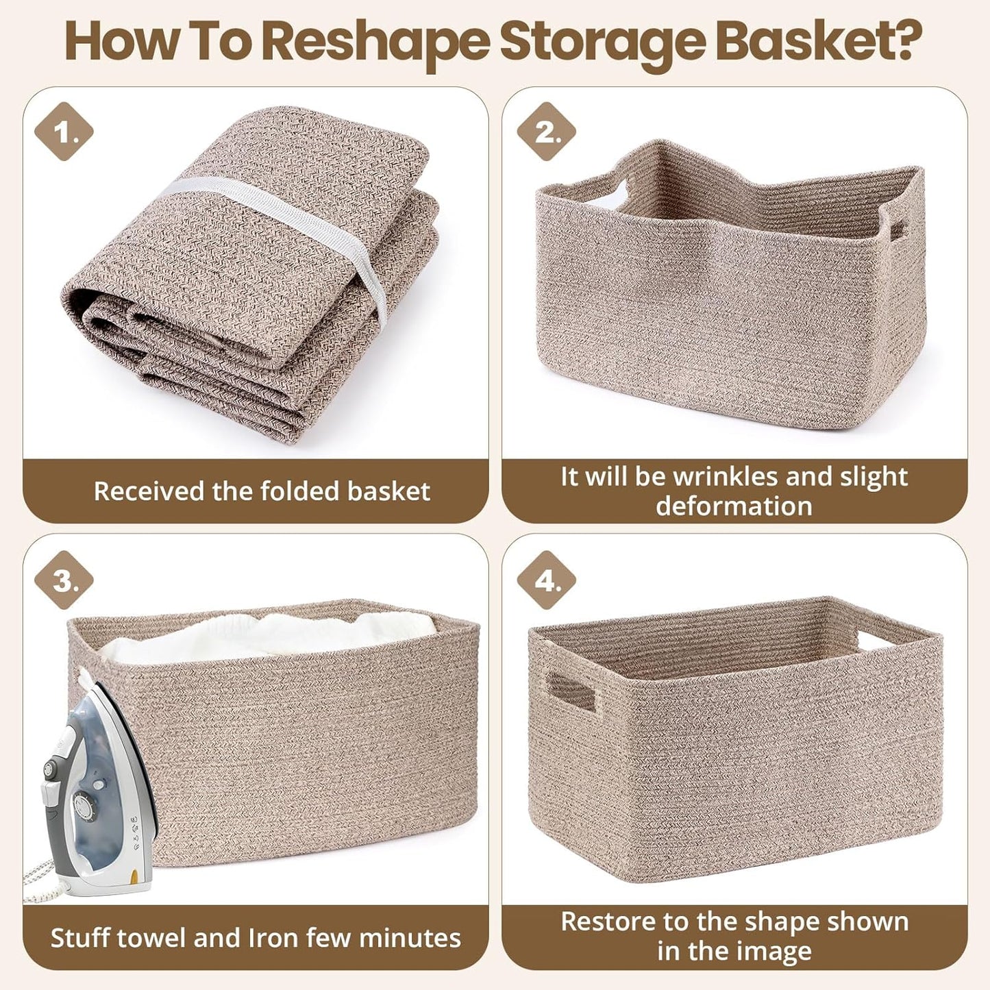 Optish 75L Large Woven Blanket Basket - Reinforced Handles for Laundry & Storage | 22” x 17” x 11.5”, Brown