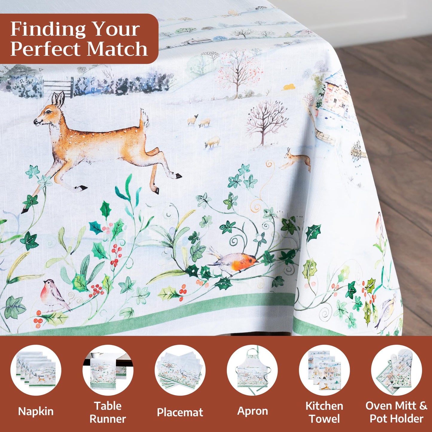 Maison d' Hermine Table Cloth Rectangle Table 100% Cotton 70 x 90 Inches Fall Tablecloth Reusable Everyday Use for Thanksgiving Christmas Decorations Dining Farmhouse Party (Snowy World)