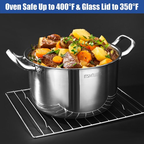 ItsMillers Stainless Steel Stock Pot - 8 Quart, Soup Pot Induction Compatible, Cooking Pot with Riveted Handle, Oven & Dishwasher Safe
