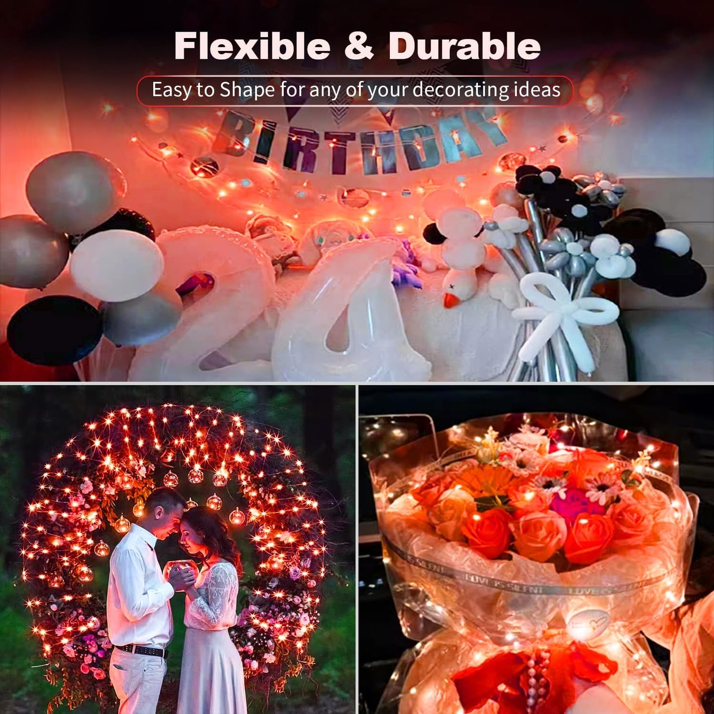 Skiennix 20 Pack LED Fairy Lights - Battery Operated Mini Twinkle String Lights | 7FT Waterproof for Weddings & Christmas, Red