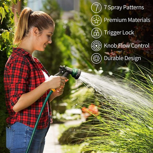 AUTOMAN Garden Hose Nozzle - 2-Pack ABS Water Spray Nozzles with 7 Adjustable Patterns for Easy Watering & Cleaning