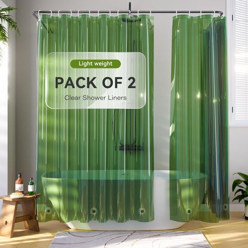 Clear Green PEVA Shower Curtain Liner by [Brand Name] - Waterproof, Lightweight, 72 x 72 Inches with 3 Strong Magnets