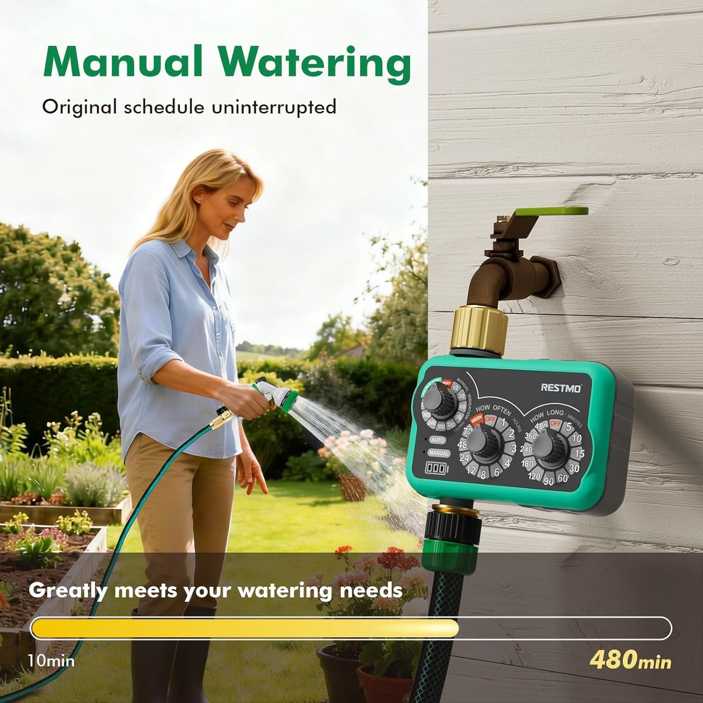 RESTMO 3-Dial Analog Sprinkler Timer - Brass Inlet & Outlet | Easy Setup for Automatic Drip Irrigation