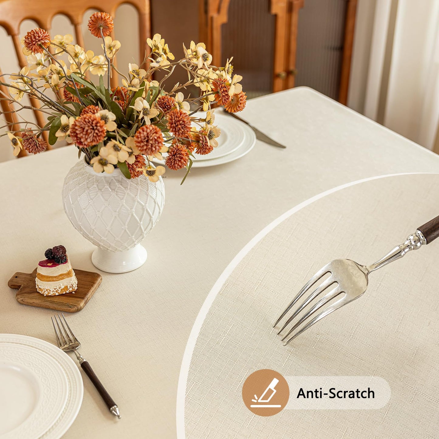 Seenus Wipeable Table Cloth fot 6 Foot Rectangle Tables, Textured Beige Fabric Rectangular Tablecloth for 8-10 Seats Dining Banquet Party, 60 x 102 Inch