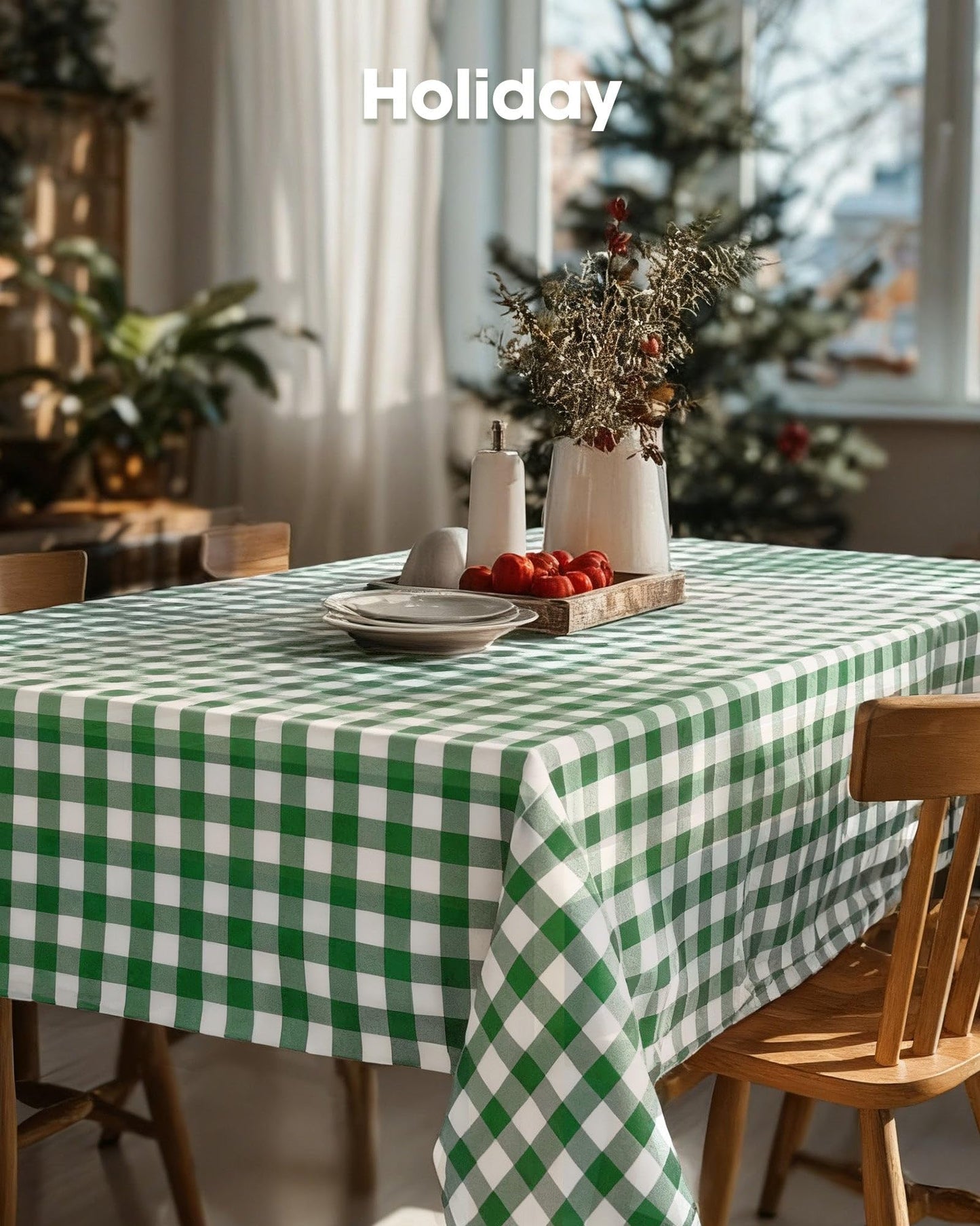 Pureegg Premium Use and Throw Table Covers 10 Pack 54x108 Inch Black for Rectangular Tables, Green Plaid