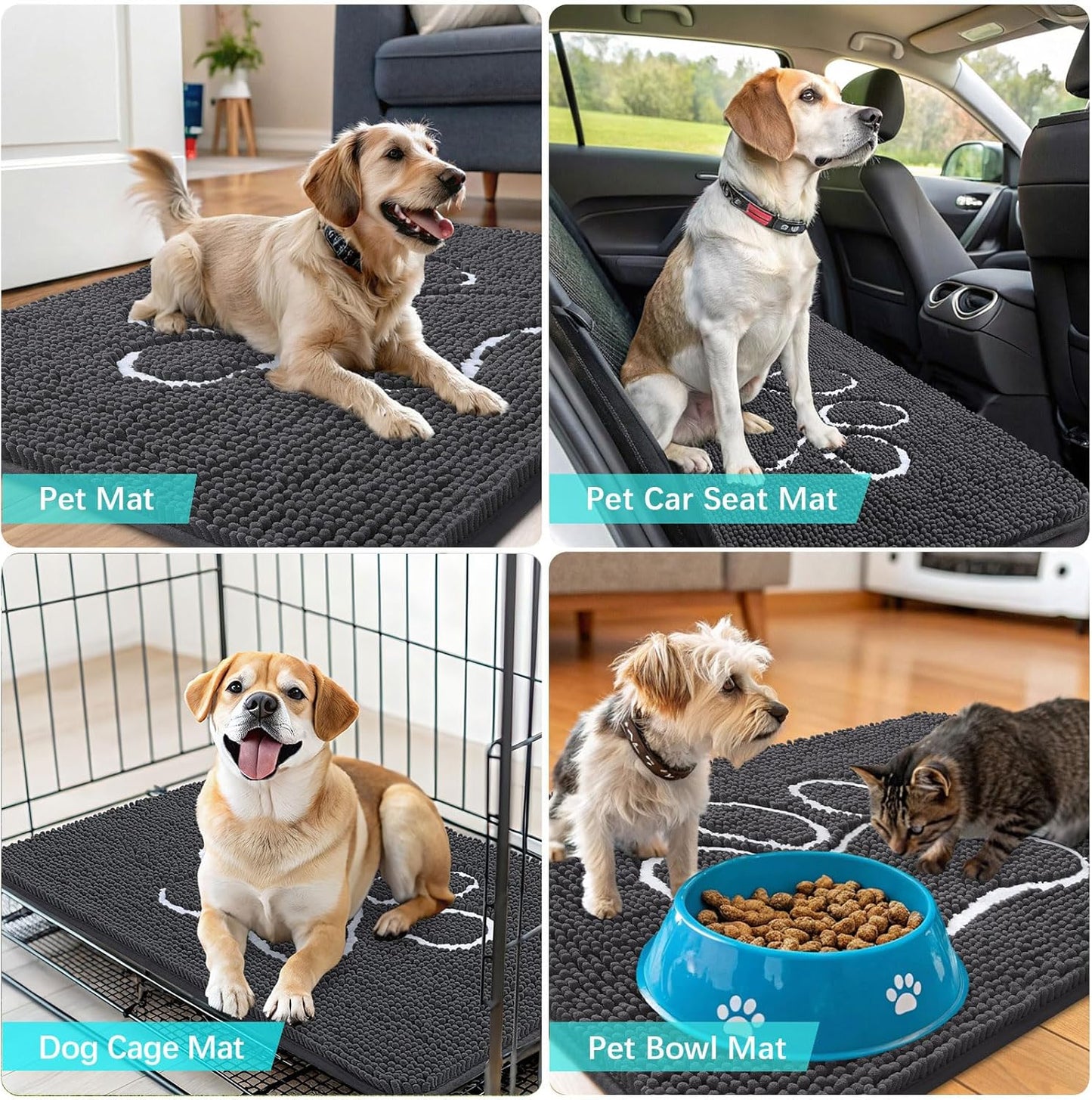 OLANLY Dog Door Mat - Absorbent Non-Slip Mud Mat for Muddy Paws | 54x32 Dark Grey Chenille Doormat