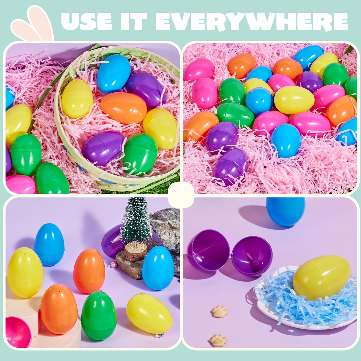 JOYIN 3.15" Easter Eggs, Large Fillable Plastic Eggs Empty Colorful Bright Eggshells with Hinge for Easter Hunt, Filling Treats, Party Favor, Basket Stuffers, Classroom Prize Supplies, 150PCS