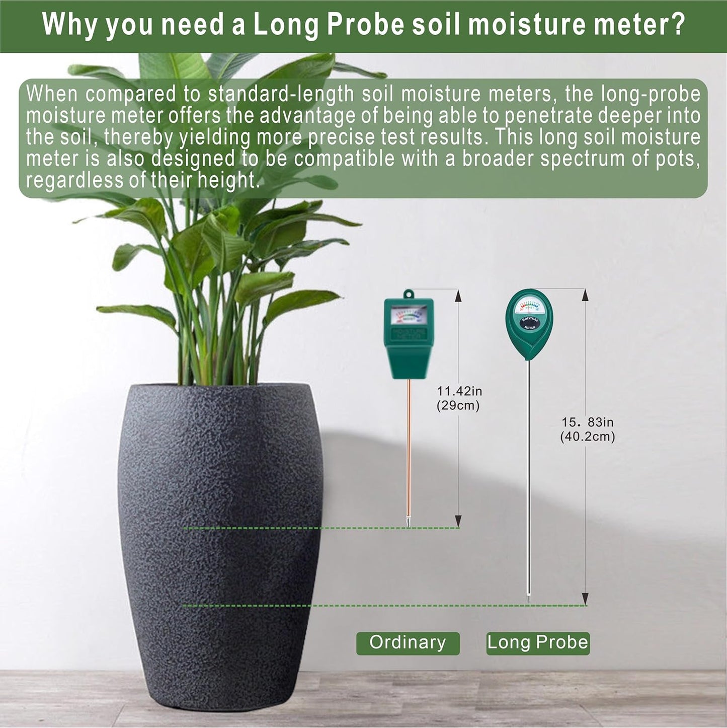 XLUX Soil Moisture Meter - Long Probe Water Monitor for Indoor/Outdoor Plants | 2-Pack