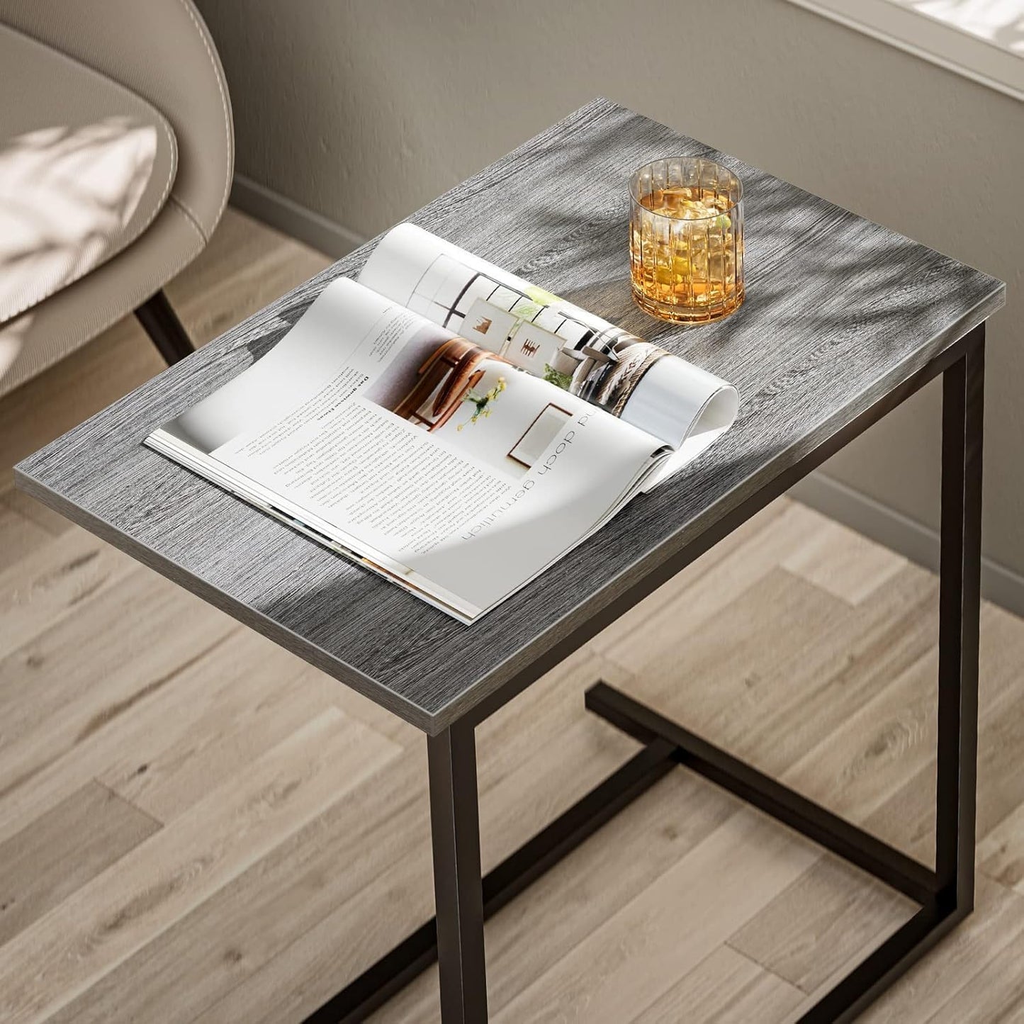 Pipishell C-Shaped End Table - 27-Inch High Sofa Side Table for Living Room - Wood 2-Pack