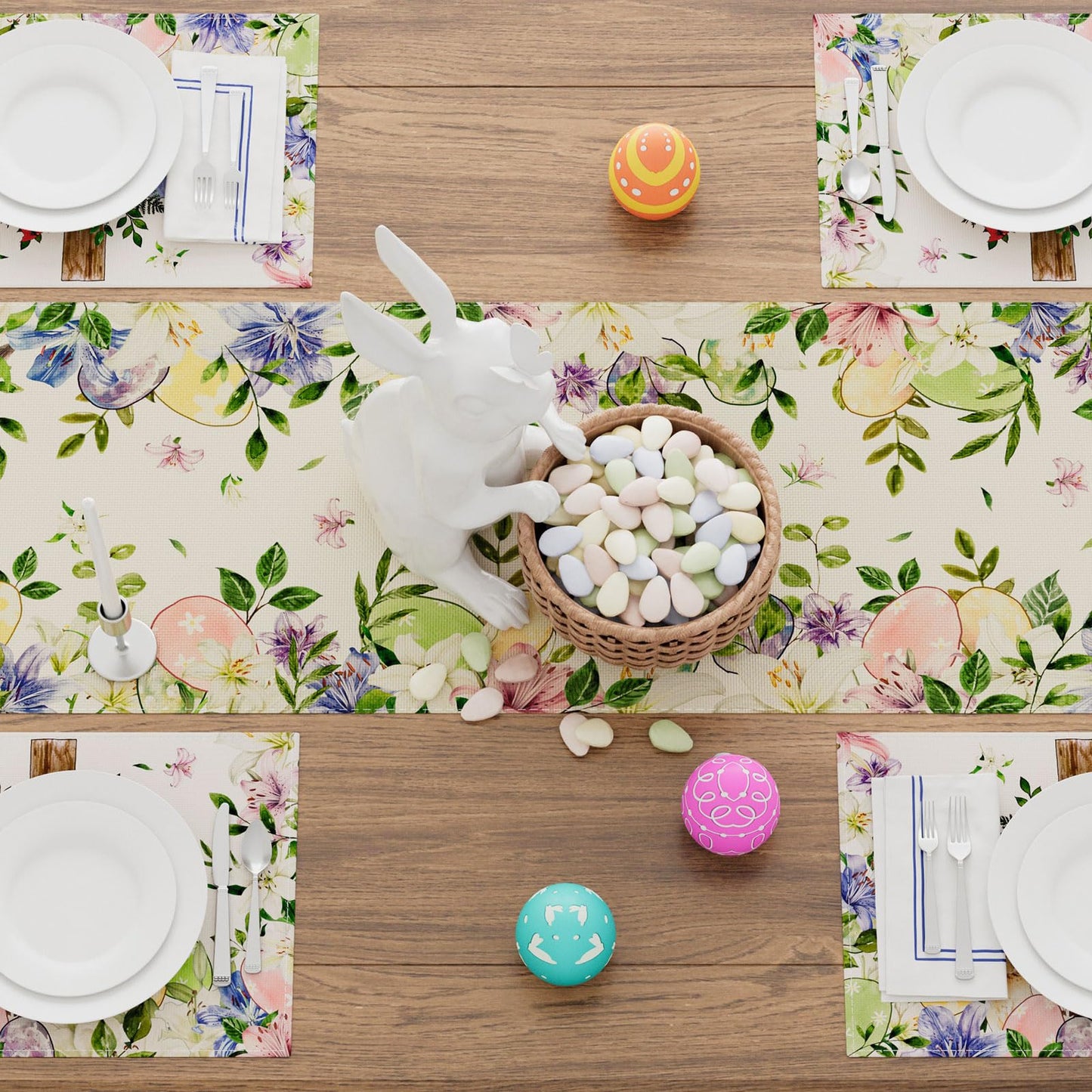 XCHI Bunny Flowers Cross Eggs Rabbit Easter Table Runner Table Decoration for Party Home Kitchen Dining Holiday Decor 13x72 Inch