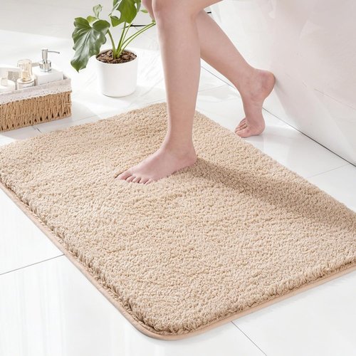 Exclusivo Mezcla Bathroom Rugs - Extra Soft Non-Slip Microfiber Mat 17x24 | Quick Dry, Solid Camel
