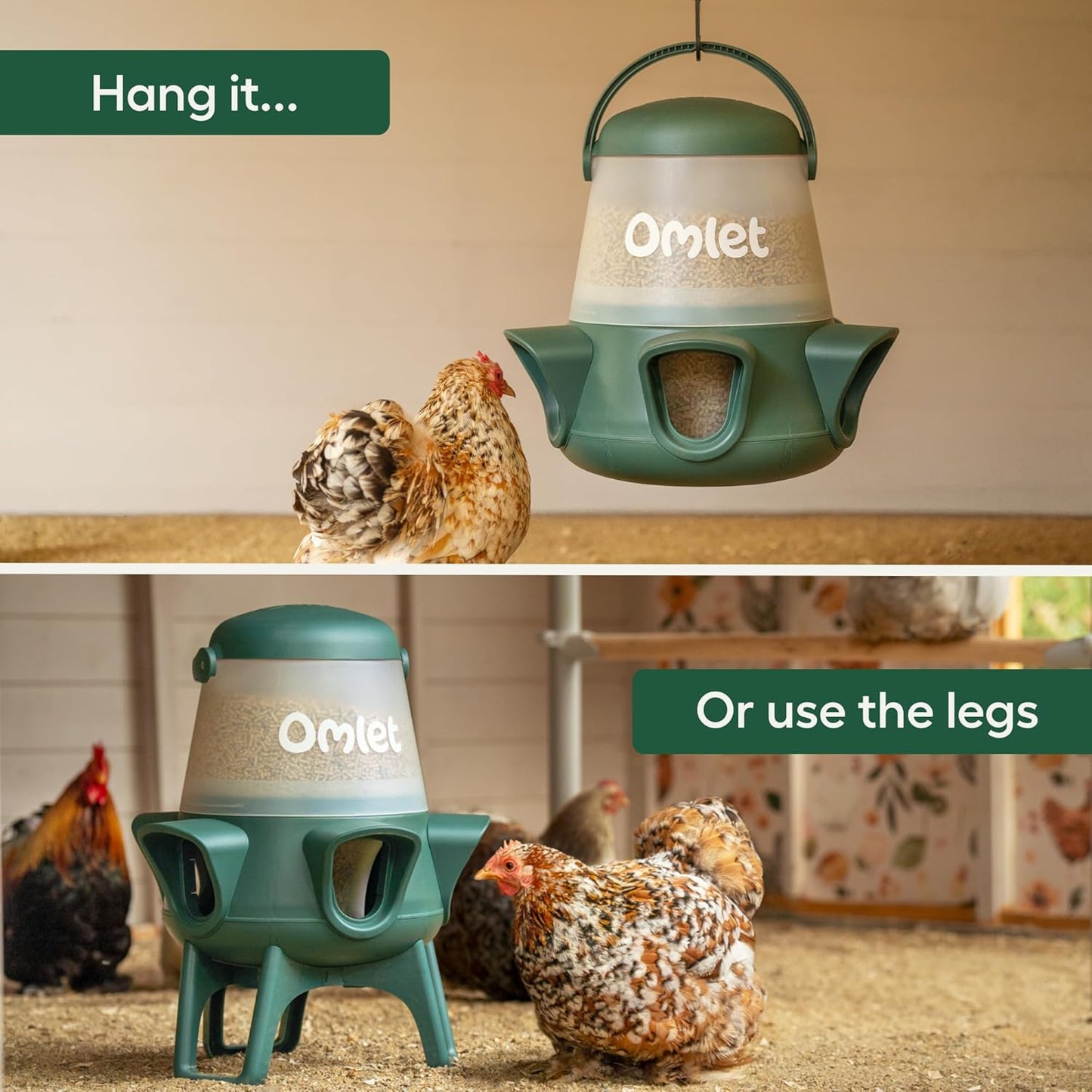 Omlet No Waste Chicken Feeder - No Spill BPA-Free Poultry Feeder with 5 Anti-Bully Ports | Feeds 6 Hens for 7 Days | 12lb