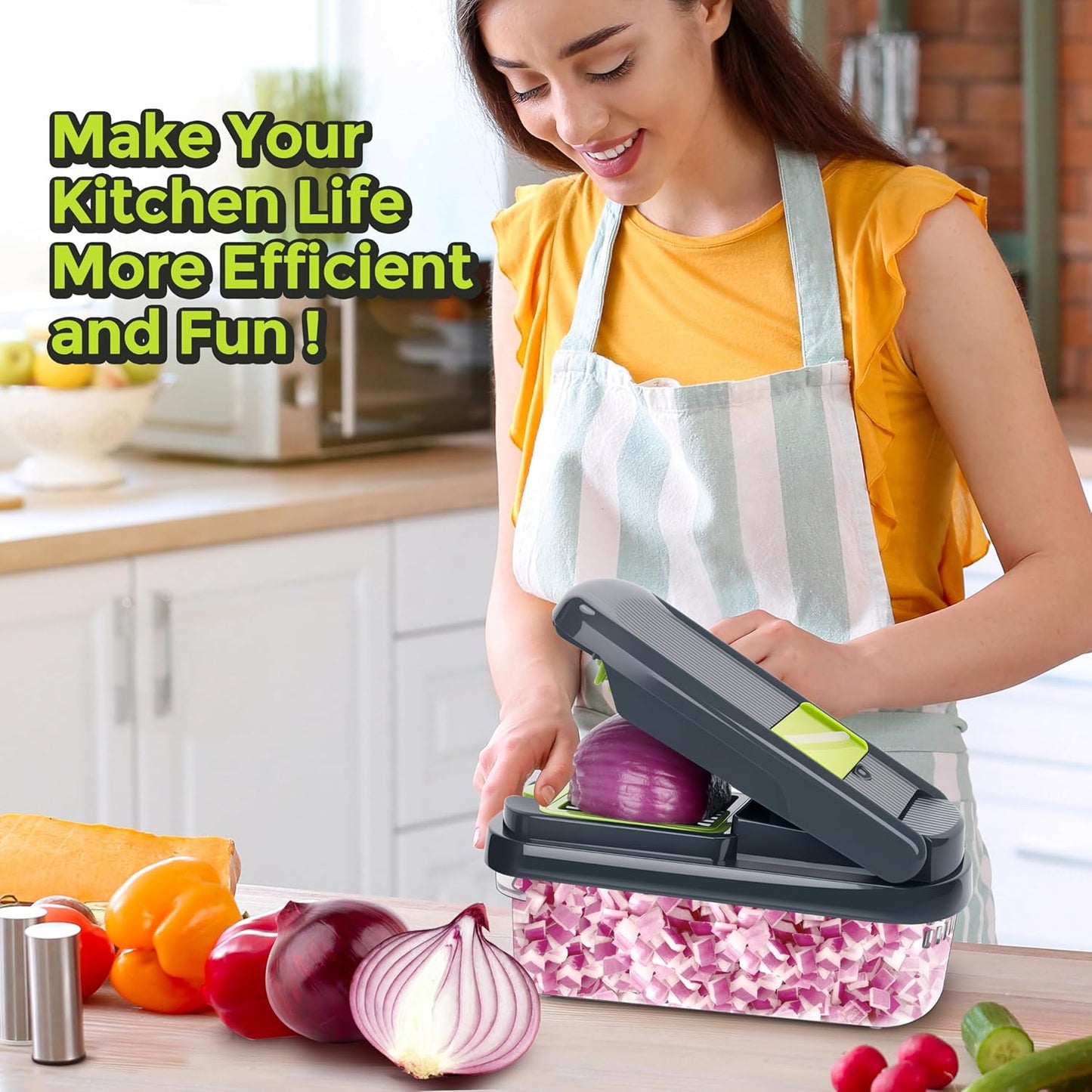 Yusshn Vegetable Chopper - 12-in-1 Multifunctional Food Processor with 7 Blades | Grey Kitchen Essential