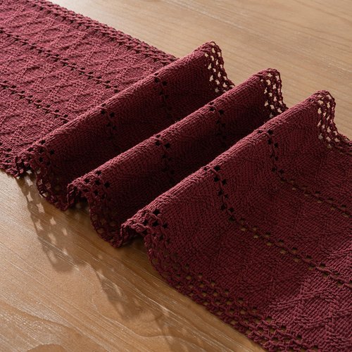Burgundy Table Runner with Tassels Boho Claret Red Macrame Table Runner Farmhouse Woven Home Decor 12x71 inch Modern Fall Table Decor for Coffee Dining Bedroom Decor Rustic Style