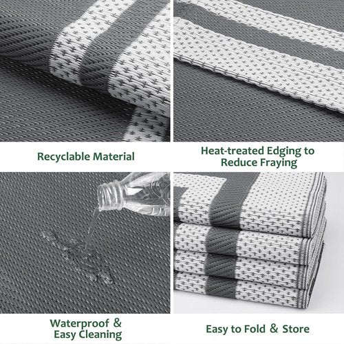 HappyTrends Outdoor Rug - Reversible Portable Plastic Straw Rug for Camping & Patio | Large 4'x6' White & Gray
