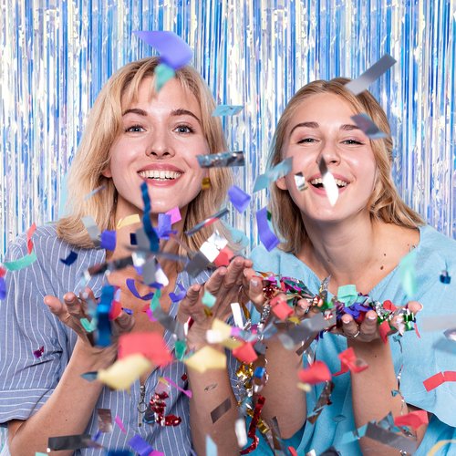5 Pack Foil Curtain Backdrop Iridescent Metallic Tinsel Foil Fringe Curtains Photo Booth Props for Birthday Wedding Engagement Baby Shower Bachelorette Christmas Holiday Celebration Party Decorations