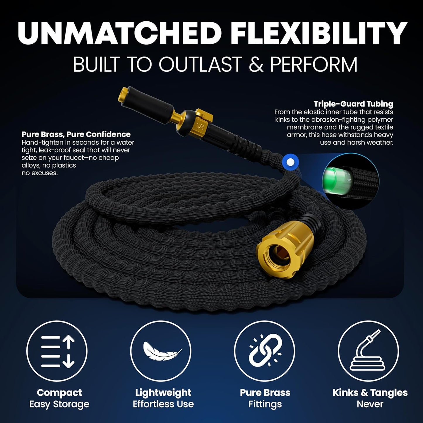 TITAN 50FT Flexible Garden Hose - Ultra Lightweight, Heavy-Duty Design with Brass Fittings & Jet Nozzle
