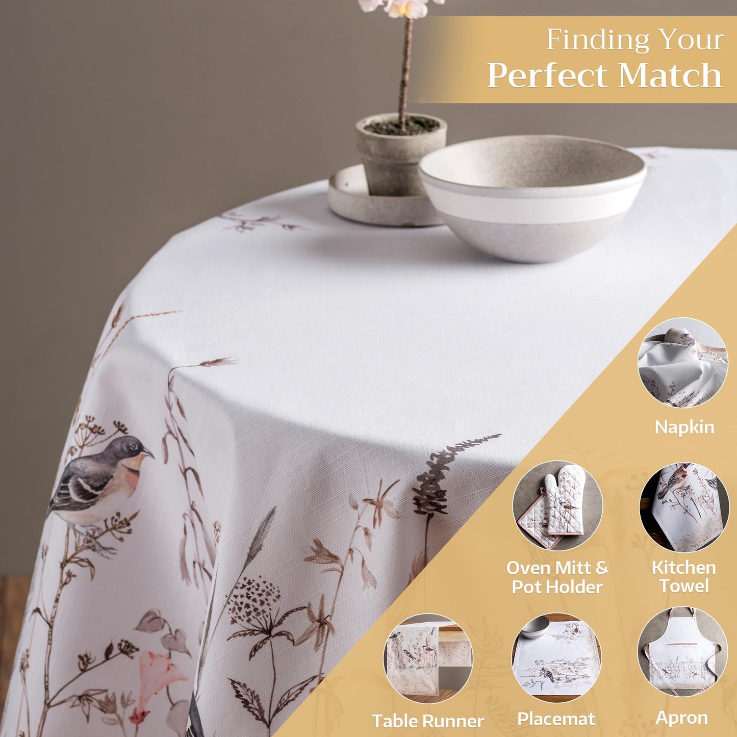 Maison d' Hermine Table Cloth Round Table 100% Cotton 69 Round Inches Tablecloth Reusable Decorative for Dining Kitchen Room Farmhouse Home Gifts for Mothers day Spring Summer - Meadow Florals - Brown