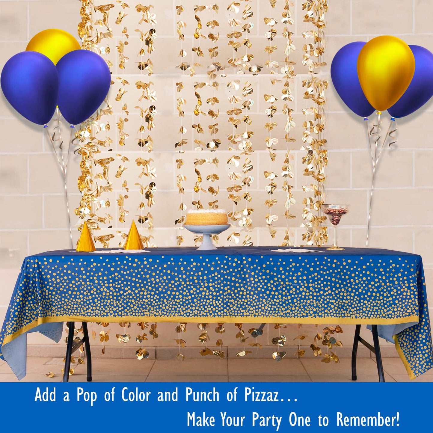 ZULADISE 2 Pack Premium Blue and Gold Plastic Tablecloths – Thick, Durable, Reusable Table Covers (54 x 108 in) – Disposable Party Tablecloths for Birthday, Graduation and Event Decorations
