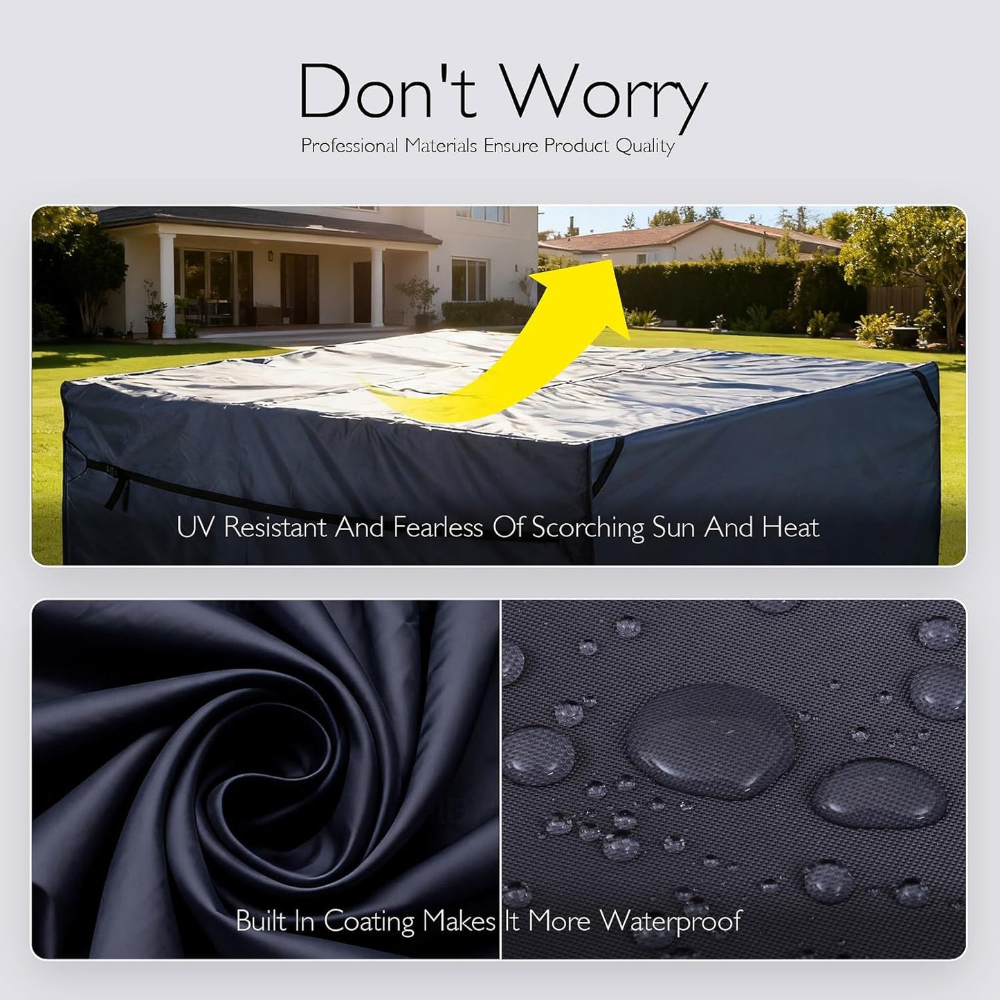 Patio Furniture Covers Waterproof | 420D Rectangular Table & Chair Set Cover - Built-in Storage Bag - Dark Grey