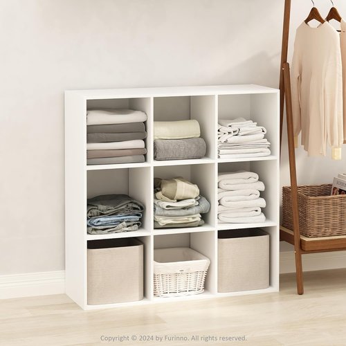 Furinno PELLI 9-Cube Closet Organizer - Versatile Open Shelf Storage for Bedroom & Living Room - White