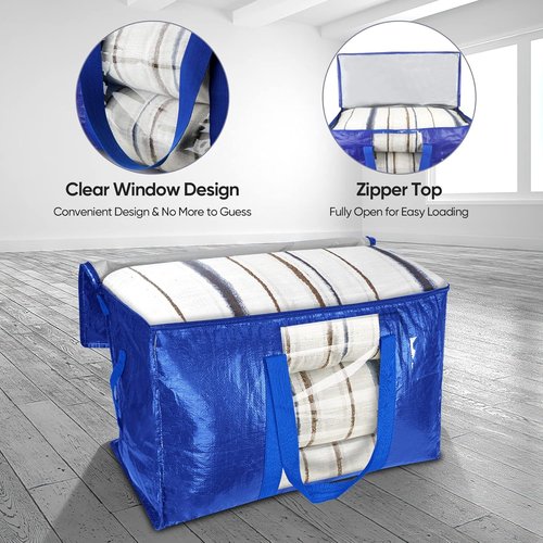 BALEINE 8-Pack Oversized Moving Bags - Heavy-Duty Storage Totes with Reinforced Handles | Blue w/Window