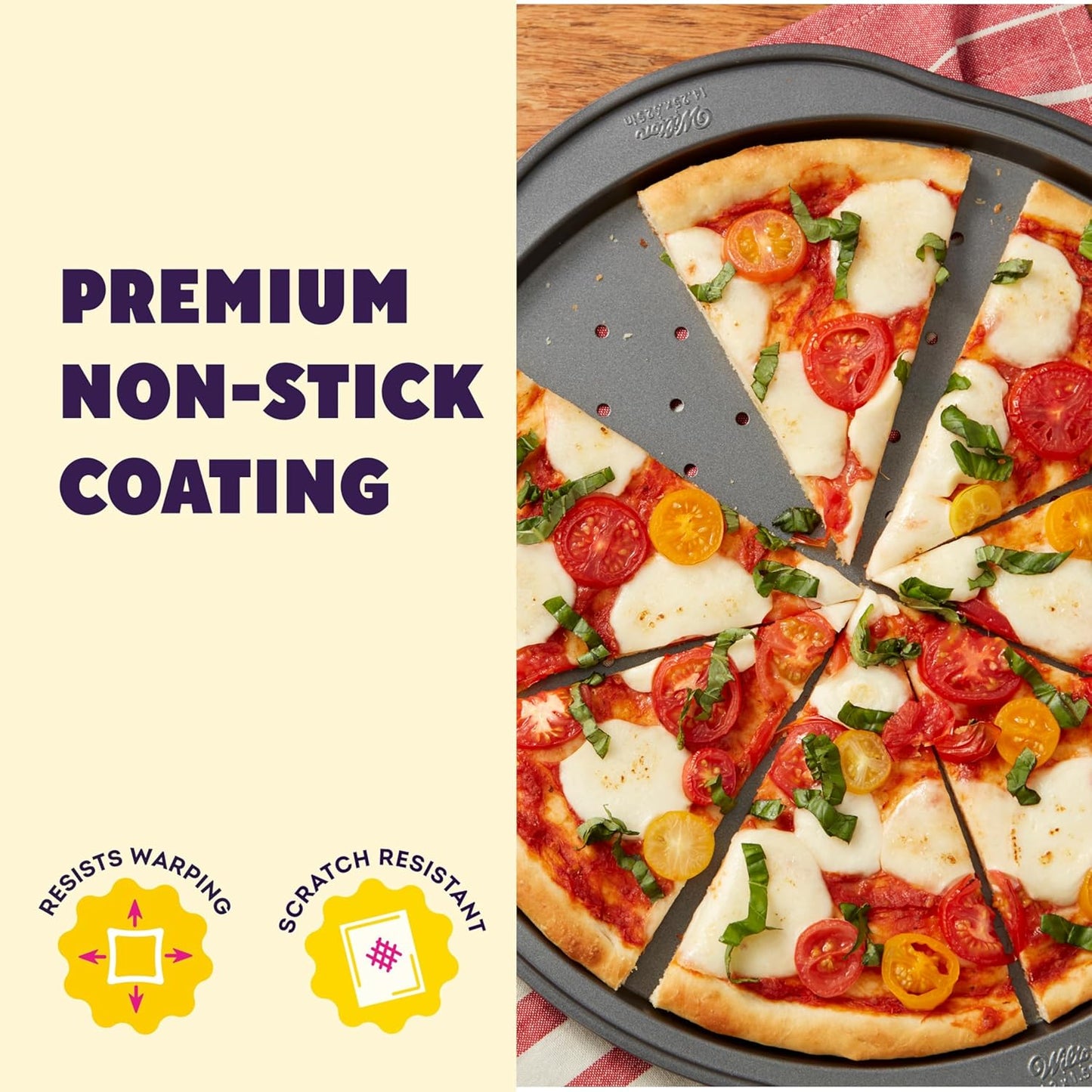 Wilton Gold Non-Stick 14-Inch Pizza Crisper - Warp-Resistant Bakeware, PFAS-Free Design