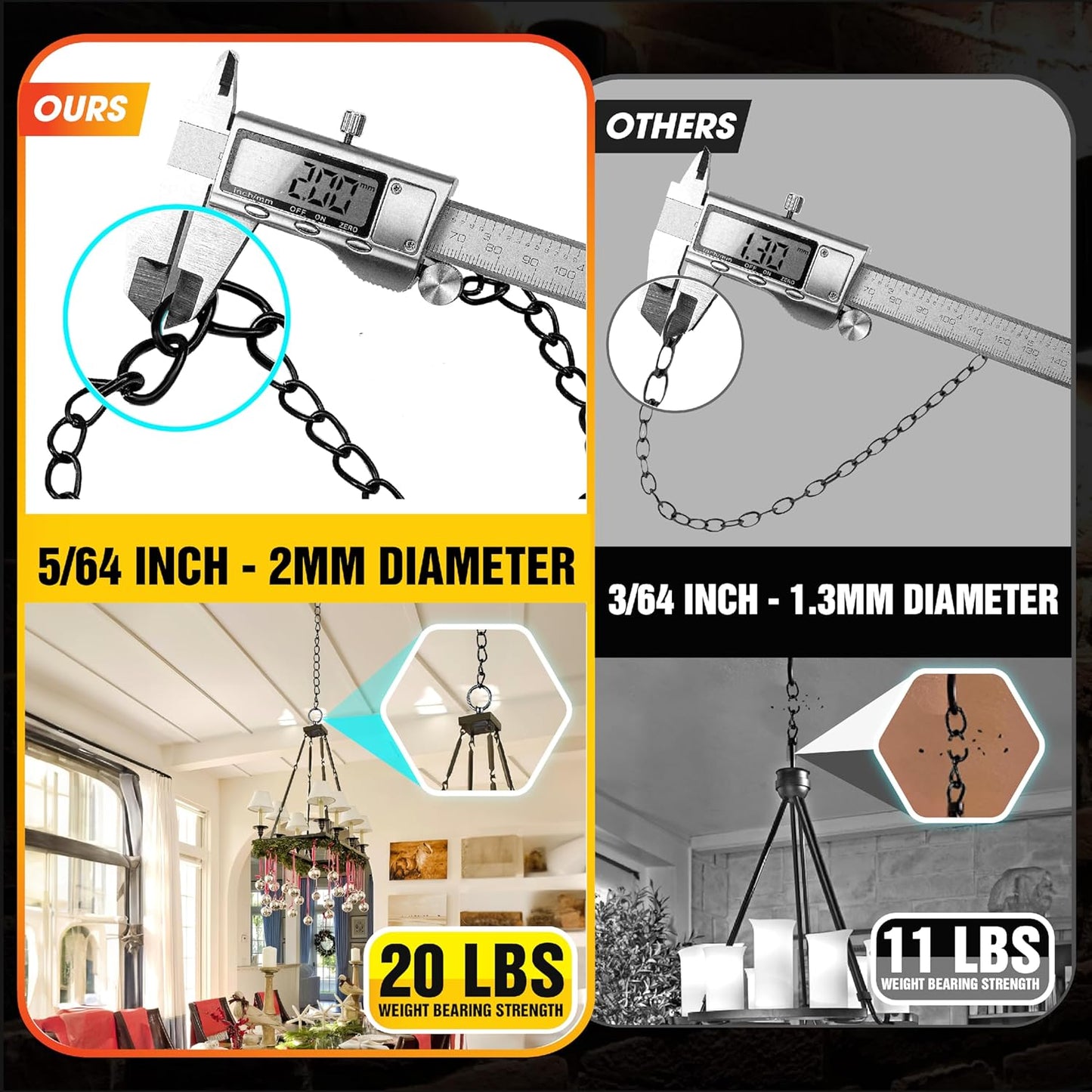 Skiennix 50FT Black Steel Hanging Chain - Durable, Rust-Resistant, 20LBS Capacity for Bird Feeders & Planters