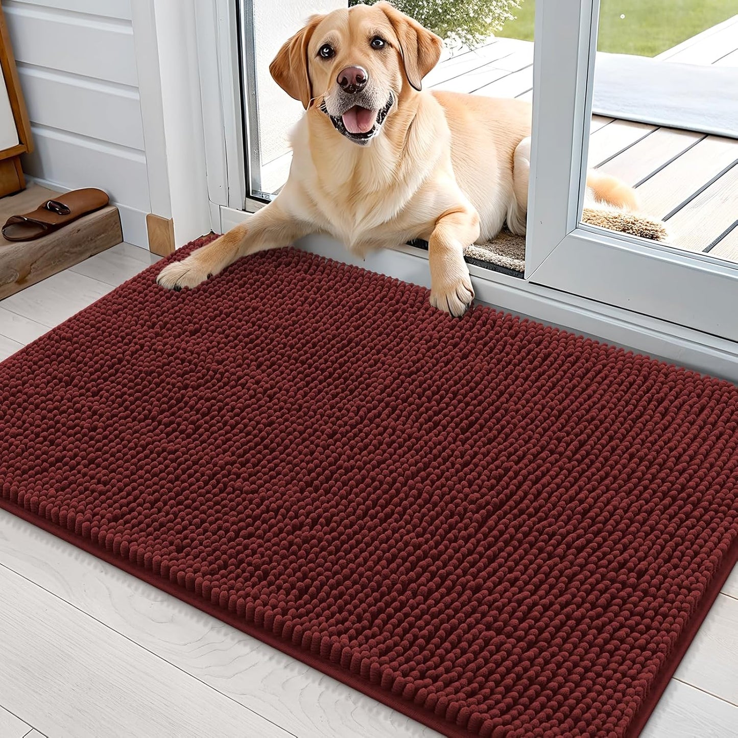 OLANLY Dog Door Mat - Absorbent Non-Slip Washable Doormat for Muddy Paws | 36x24, Quick Dry Chenille, Caramel Russet