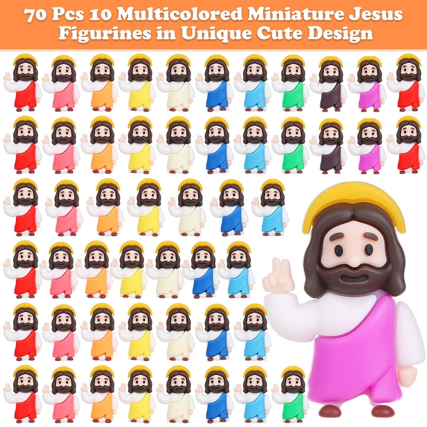 Thrilez 70 Pcs Mini Jesus Blessing Gesture - Small Pocket Jesus Figures Dashboards Jesus Religious Gifts for Christian, Easter Egg Stuffers