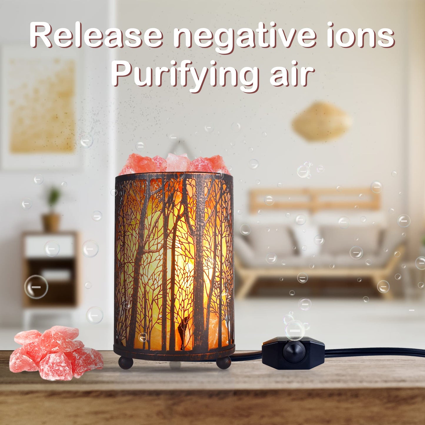 Himalayan Pink Salt Lamp, Natural Salt Rock Lamp with Retro Forest Basket and Dimmer Switch, Romantic Night Light Plug in, Decor Desk Lamp