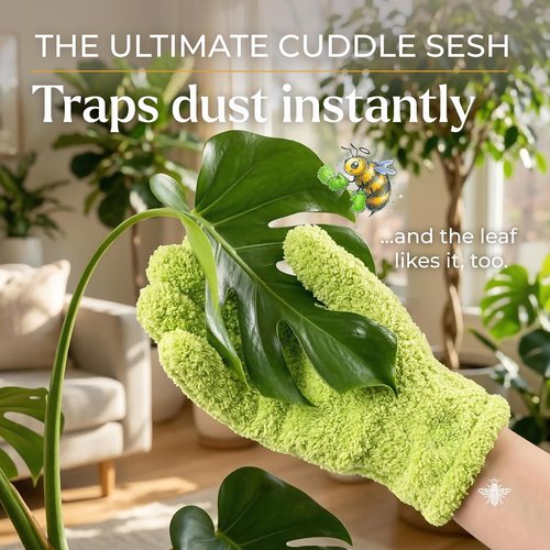 BLESS YOUR SOIL Microfiber Dusting Gloves - Reusable Leaf Cleaning Gloves for Houseplants, 2 Pairs